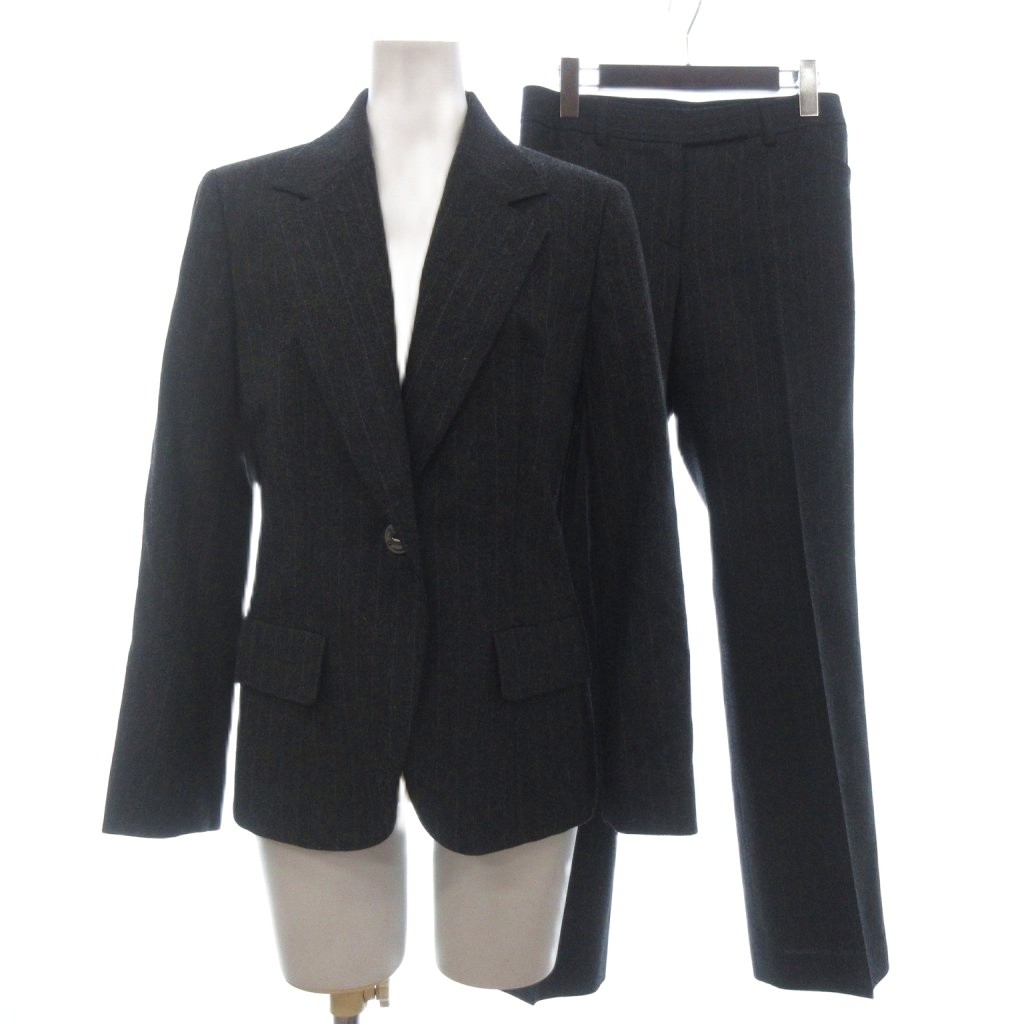 【中古】バーバリー BURBERRY スーツ セットアップ テーラードジャケット パンツ ストライプ 1B 38 グレー レディース 【ベクトル 古着】 260624｜ブランド古着ベクトルプレミアム店 8,175円