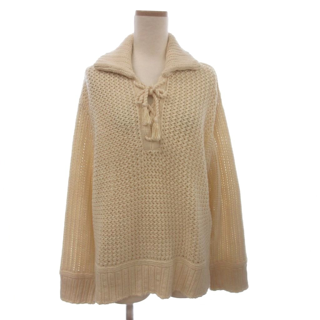 【中古】ポロ ラルフローレン POLO RALPH LAUREN 美品 編み物 ティーシャツ 長袖 シュロの葉 編み込み 羊毛混 象牙色 S レディース 【ベクター 古着】 260609