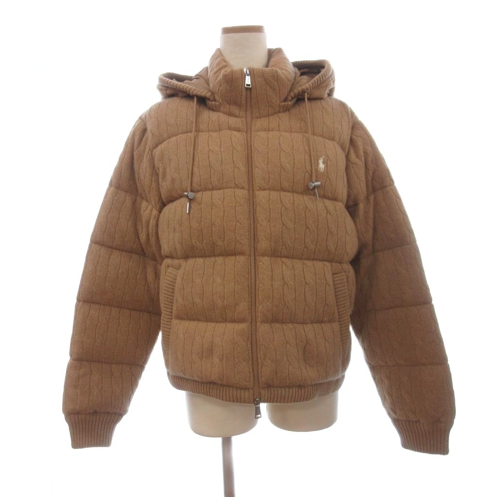 【中古】未使用品 ポロ バイ ラルフローレン Polo by Ralph Lauren タグ付き ケーブルニット フーデッド ダウンジャケット ブルゾン フルジップ ロゴ 刺繍 茶 ブラウン L レディース 【ベクトル 古着】 260609｜ブランド古着ベクトルプレミアム店