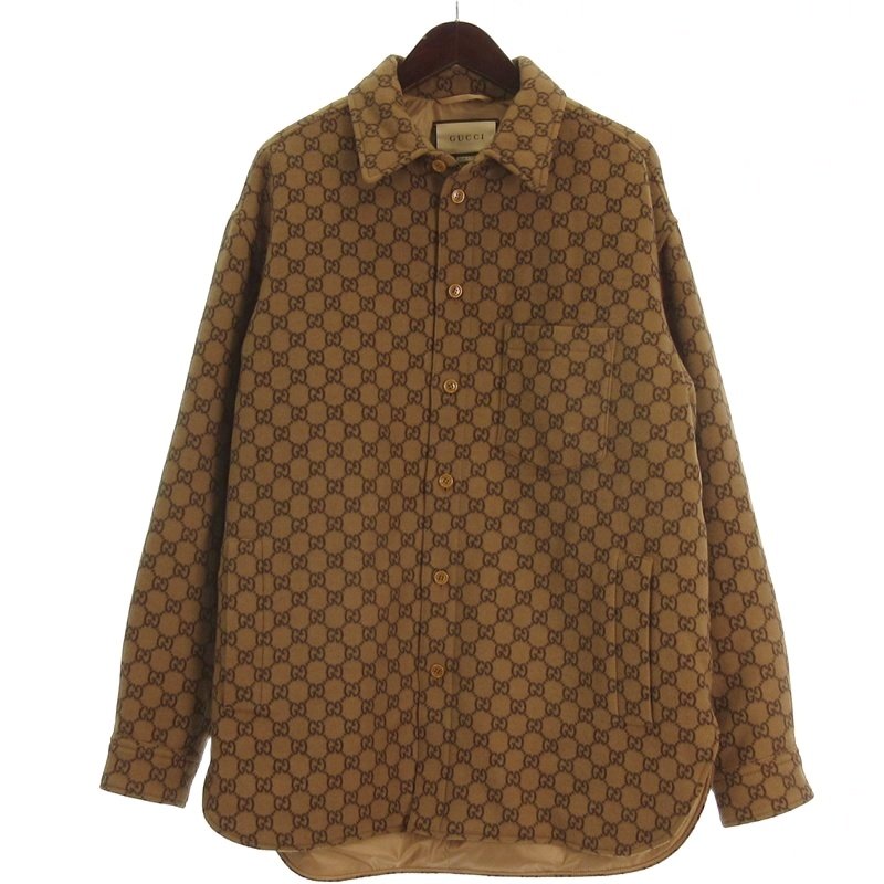 【中古】グッチ GUCCI GG柄 パデッド オーバー シャツ 長袖 中綿 総柄 762183 ブラウン系 48 ☆AA★ メンズ 【ベクトル 古着】 251227｜ブランド古着ベクトルプレミアム店