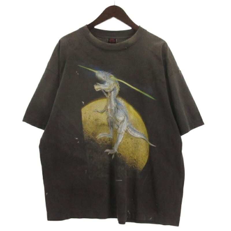 【中古】セントマイケル SAINTMICHAEL × ソラヤマ SORAYAMA 25AW T-REX Tシャツ カットソー 半袖 ヴィンテージ加工 プリント SM-HR1-0000-C76 グレー XL ☆AA★ メンズ 【ベクトル 古着】 260211