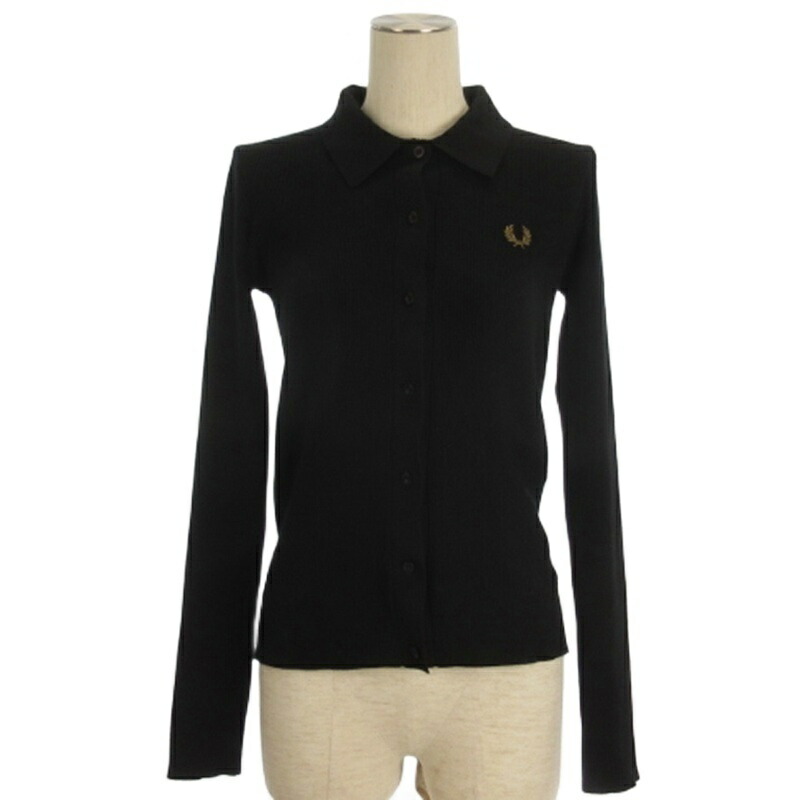 【中古】フレッドペリー FRED PERRY ワンポイント リブ ポロ ニット 長袖 ブラック 8 レディース 【ベクトル 古着】 260218