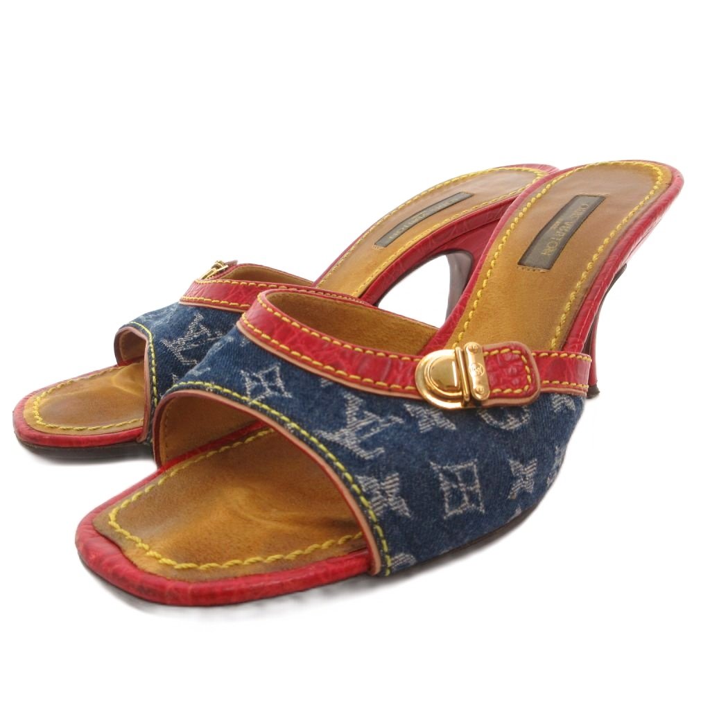 【中古】ルイヴィトン LOUIS VUITTON パンプス サンダル モノグラム 帆布 なめし革 35 茶 赤銅色 BR0035 /FF ■GY62 レディース 【ベクター 古着】 260421