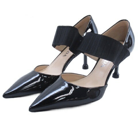 【中古】プラダ PRADA エナメル パンプス 同盟罷業さあ美 黒いこと 34.5 ■GY62  【ベクター 古着】 260408