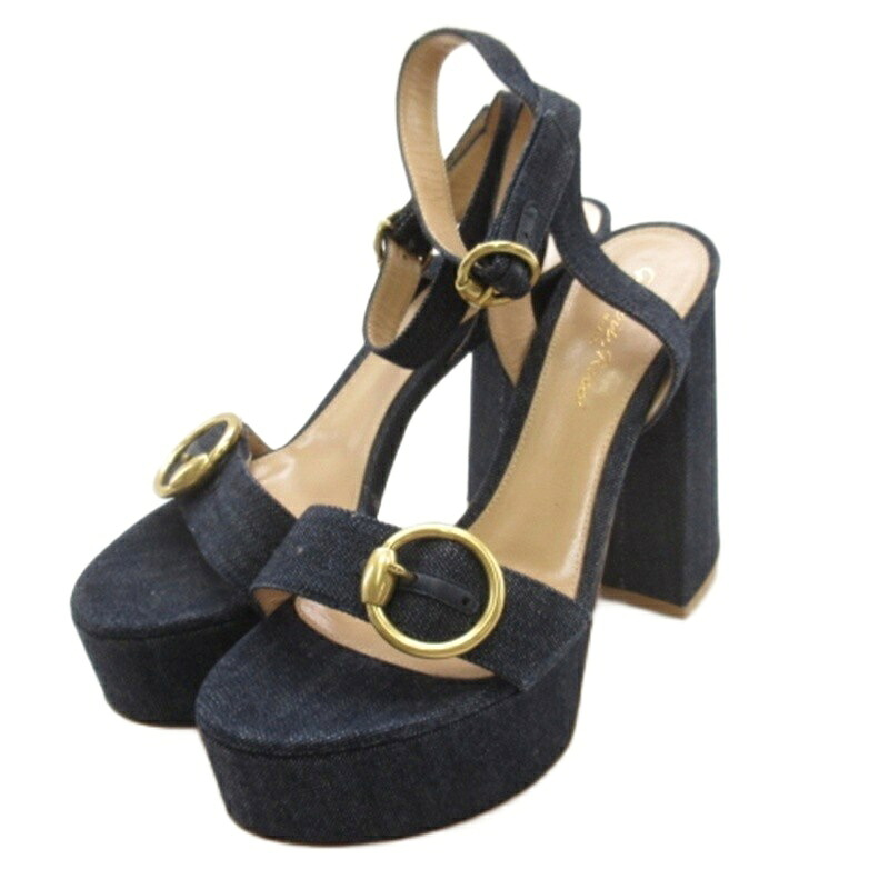 【中古】ジャンヴィトロッシ Gianvito Rossi デニム サンダル 厚底 インディゴ 37 ■GY62 レディース 【ベクトル 古着】 260412
