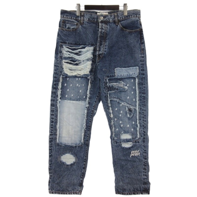 【中古】Over Print ダメージ加工 リペア加工 デニム パンツ ジーンズ L メンズ 【ベクトル 古着】 260401