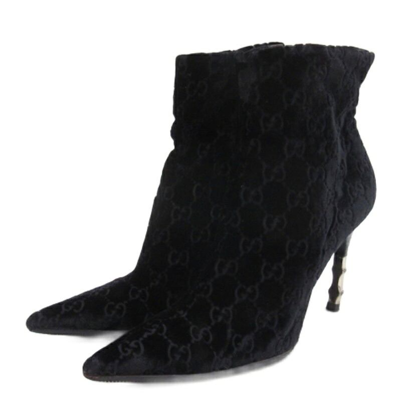 【中古】グッチ GUCCI GG柄 バンブー ベロア ショート ブーツ パイソンレザー ブラック 35 ■GY62 レディース 【ベクトル 古着】 260415｜ブランド古着ベクトルプレミアム店