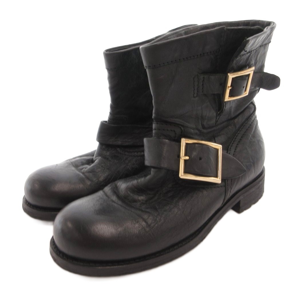 【中古】ジミーチュウ JIMMY CHOO 遊撃手ブーツ 三尺帯目論む なめし革 ロゴタイプ 金具 35.5 黒 黒いこと /FF ■GY62 レディース 【ベクター 古着】 260421