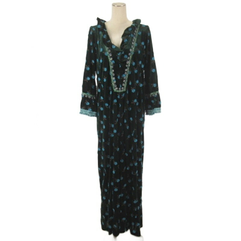【中古】アナスイ ANNA SUI 天鵞絨 花柄 衣装 長袖 ロング 緑であること S ■GY74 レディース 【ベクター 古着】 260509