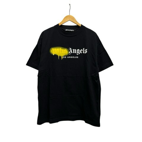 【中古】パームエンジェルス PALM ANGELS Tシャツ 半袖 クルーネック ロゴプリント コットン PMAA001S20413055 XL 黒 ブラック 白 ホワイト 黄 イエロー メンズ 【ベクトル 古着】 251030