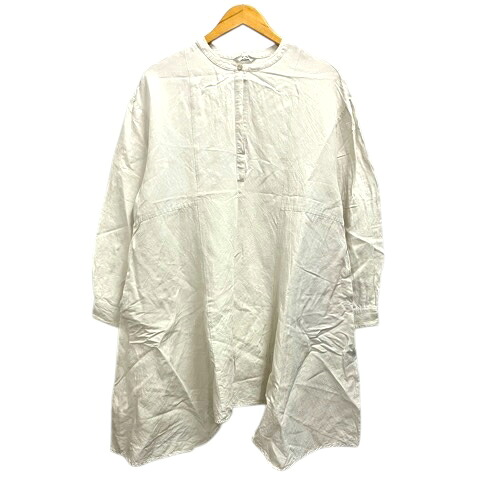 【中古】クラネ CLANE シャツ ブラウス アシンメトリーヘム チュニック丈 リネン混 長袖 無地 F ライトベージュ レディース 【ベクトル 古着】 251218