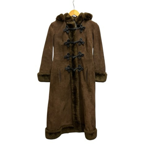 【中古】ハナエモリ HANAE MORI ムートンコート 長袖 無地 ファー フード 7 茶 ブラウン レディース 【ベクトル 古着】 260211