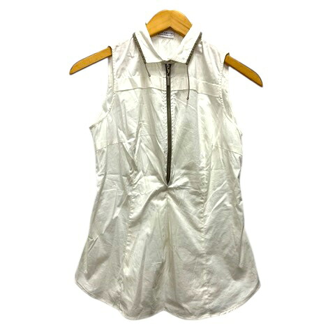 【中古】ブルネロクチネリ BRUNELLO CUCINELLI カットソー ハーフジップ ノースリーブ 無地 XS 白 ホワイト レディース 【ベクトル 古着】 260122