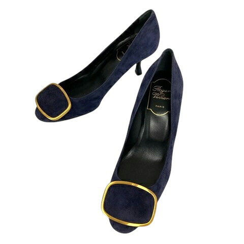 【中古】ロジェヴィヴィエ ROGER VIVIER パンプス ラウンドトゥ スエード バックル ピンヒール 35 紺 ネイビー レディース 【ベクトル 古着】 260126｜ブランド古着ベクトルプレミアム店