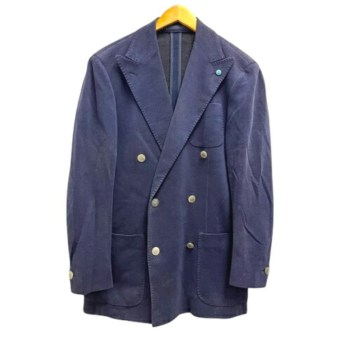 【中古】カンタレリ Cantarelli ジャケット ブレザー テーラード ダブル コットン 長袖 無地 44 紺 ネイビー メンズ 【ベクトル 古着】 260623｜ブランド古着ベクトルプレミアム店