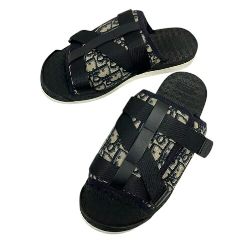 【中古】ディオール Dior ALPHA アルファサンダル オブリーク ジャカード ロゴ 44 紺 ネイビー 黒 ブラック メンズ 【ベクトル 古着】 260630｜ブランド古着ベクトルプレミアム店