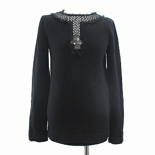 【中古】シャネル CHANEL 編み物 プルオーバー 長袖 ビジュー カシミール 07A P31501K00502 38 M 黒 黒いこと レディース 【ベクター 古着】 250717