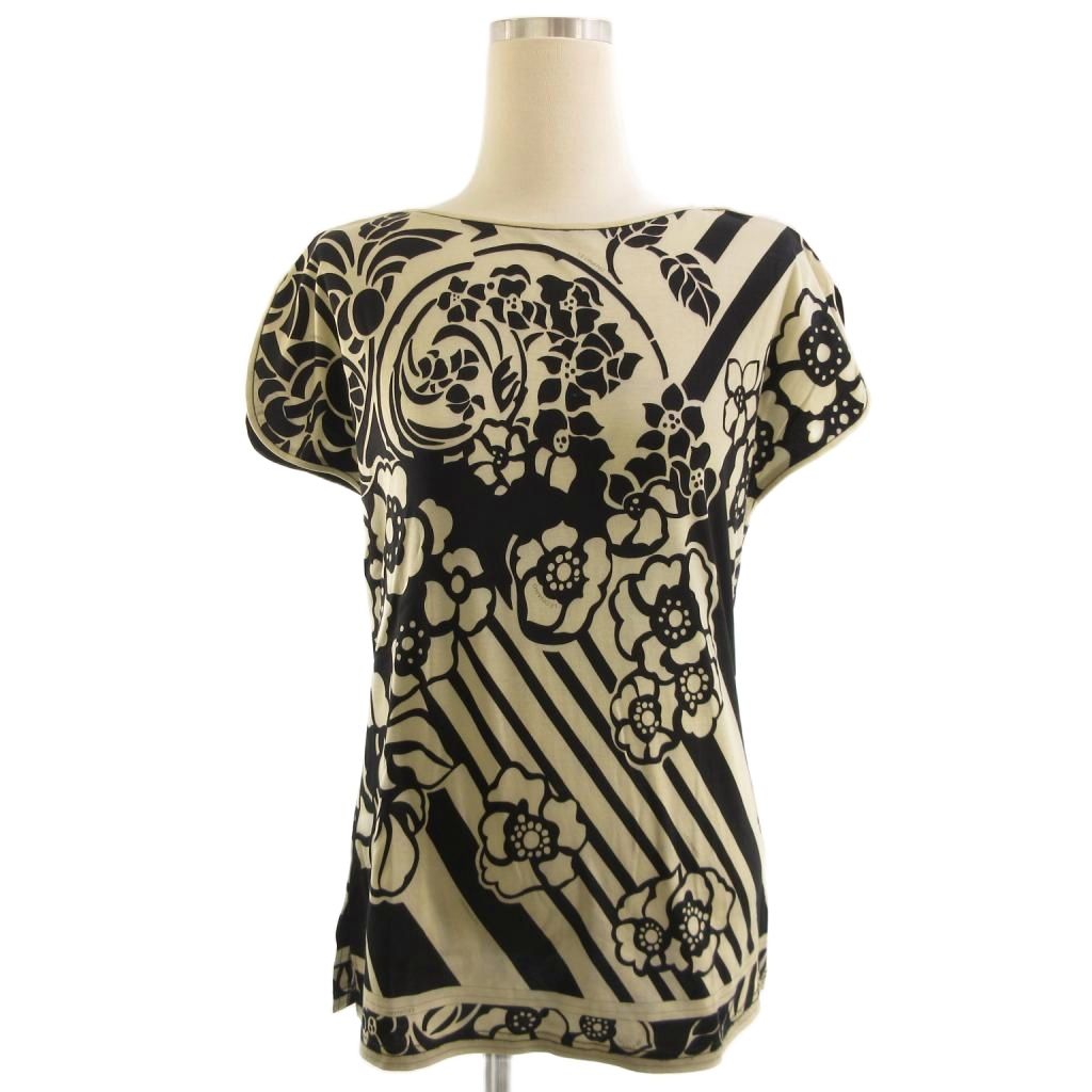 【中古】レオナール LEONARD FASHION カットソー フレンチ捩り 花柄 象牙色 黒 L ■ECT レディース 【ベクター 古着】 260106
