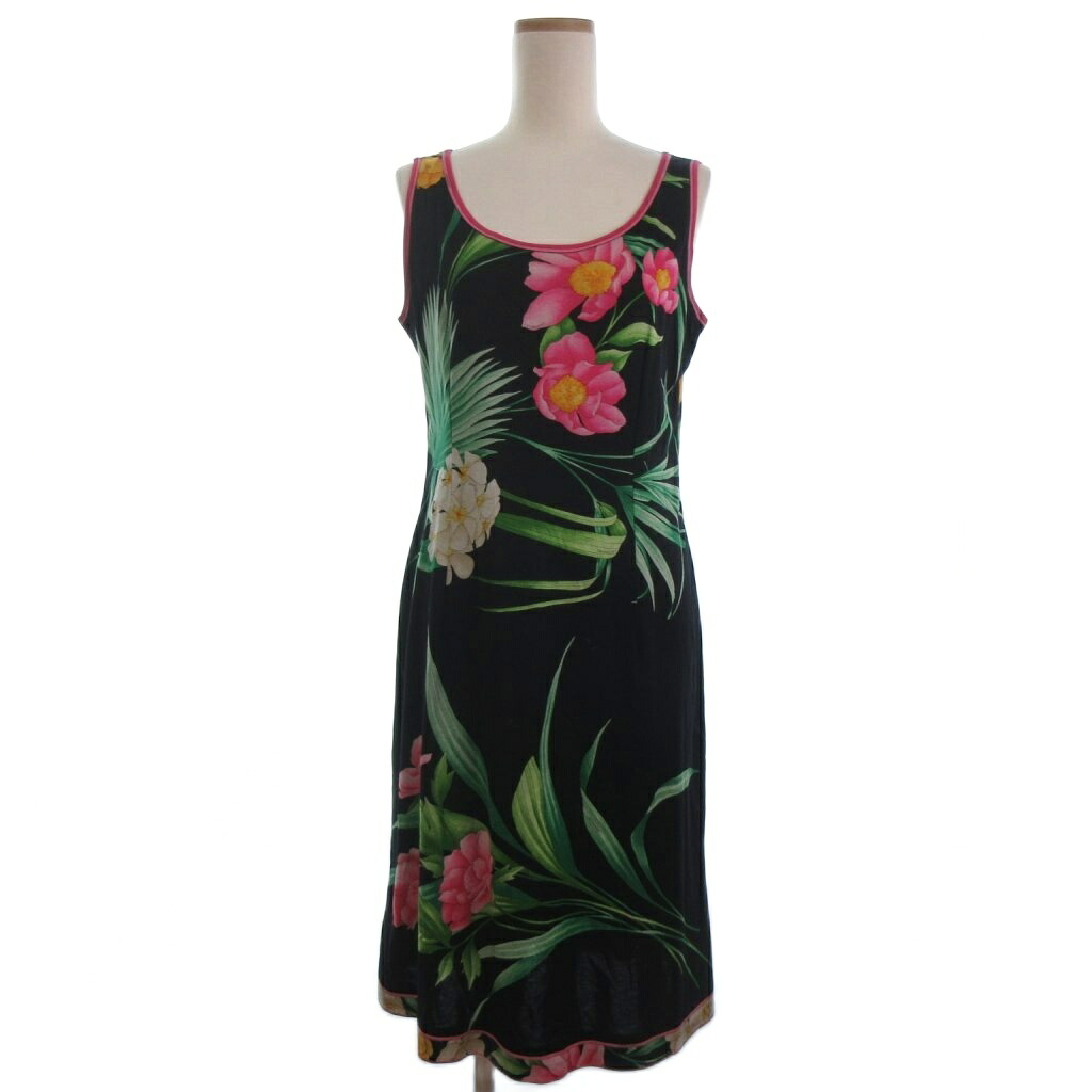 【中古】レオナール LEONARD FASHION 花柄 ノースリーブ ワンピース ブラック系 L ■ECT レディース 【ベクトル 古着】 260124