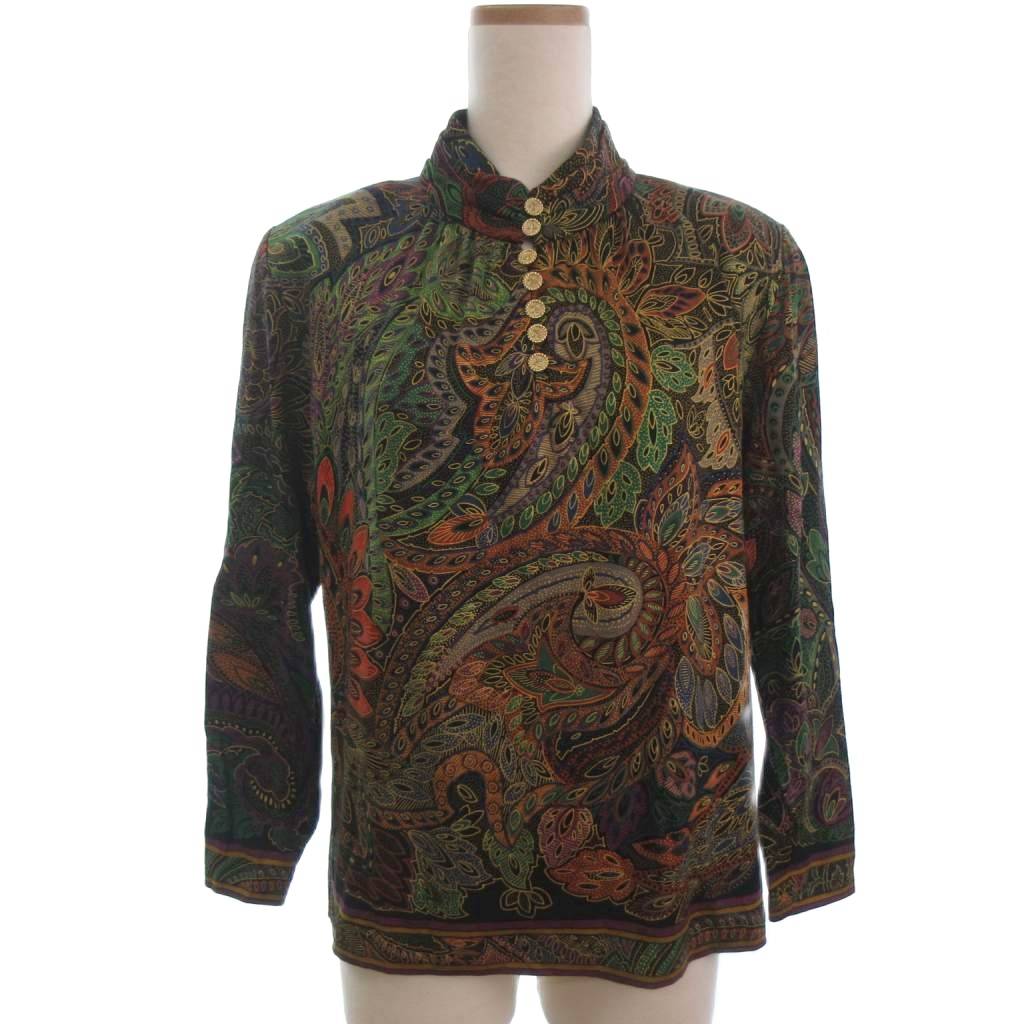【中古】レオナール LEONARD FASHION ブラウス カットソー 長袖 総柄 ウール シルク混 マルチカラー M ■ECT レディース 【ベクトル 古着】 260124