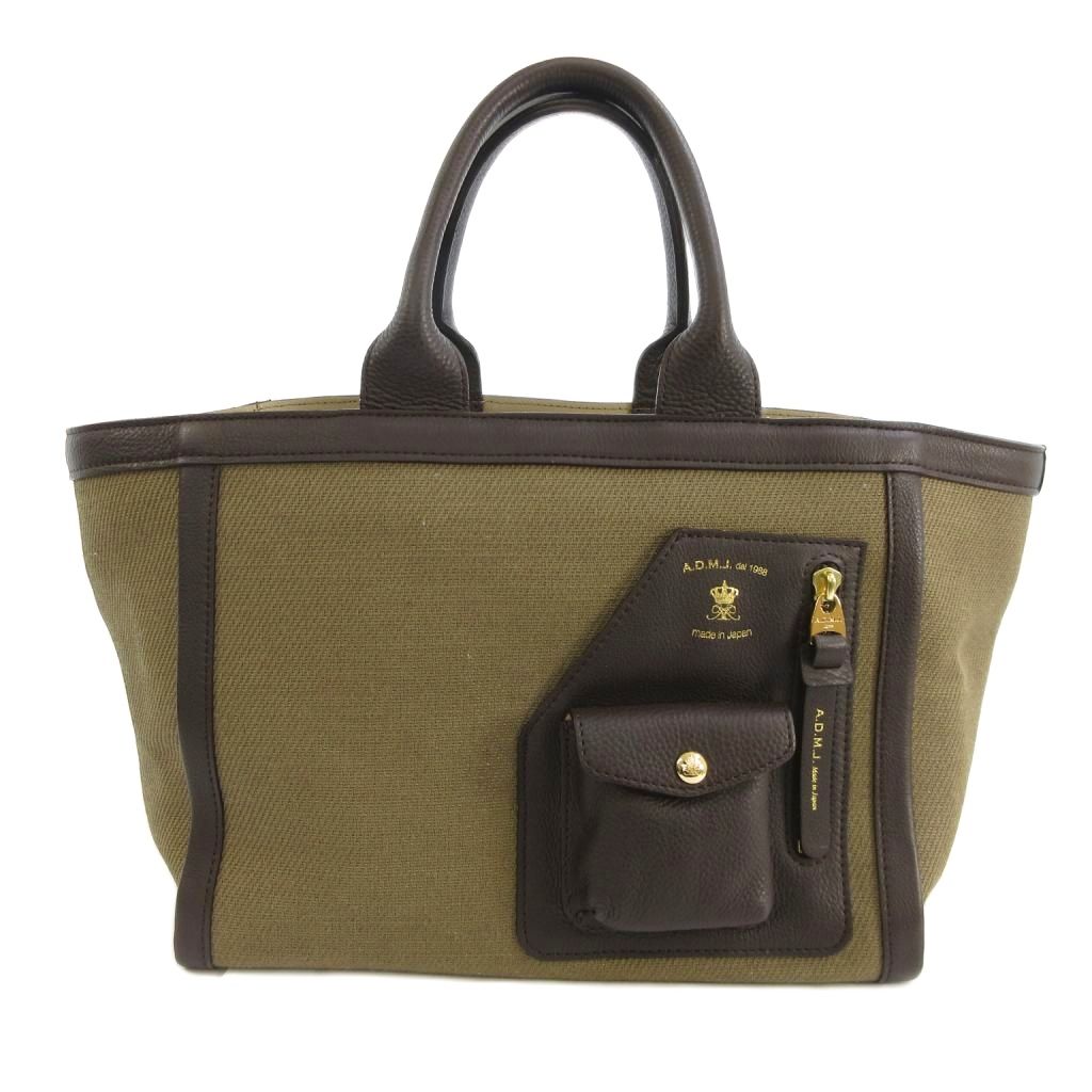 【中古】ADMJ アクセソワ Accessoires De Mademoiselle チェルボ リネンキャンバス トートバッグ ワイド カーキ 【ベクトル 古着】 260129