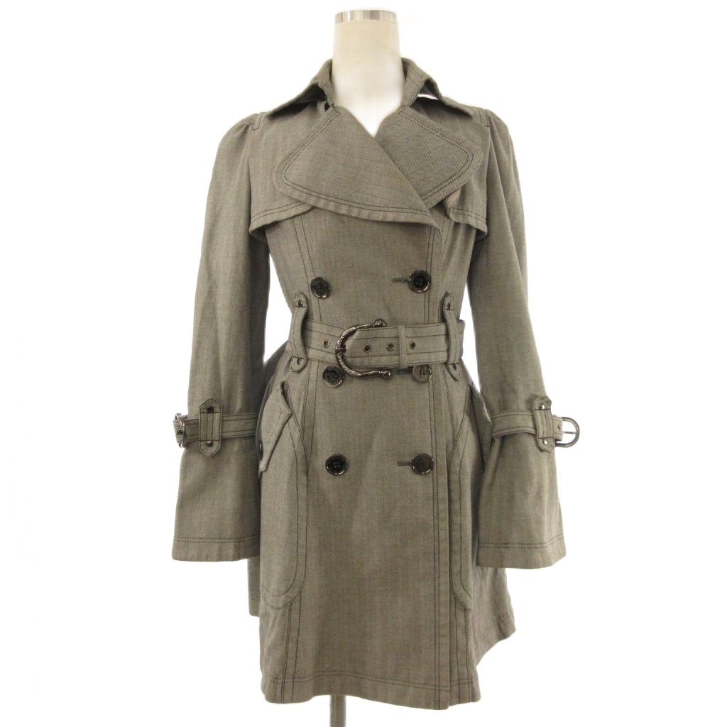 【中古】バーバリーブルーレーベル BURBERRY BLUE LABEL トレンチコート 杉綾模様 MIDI丈 薄墨色 38 ■GY47 レディース 【ベクター 古着】 260427