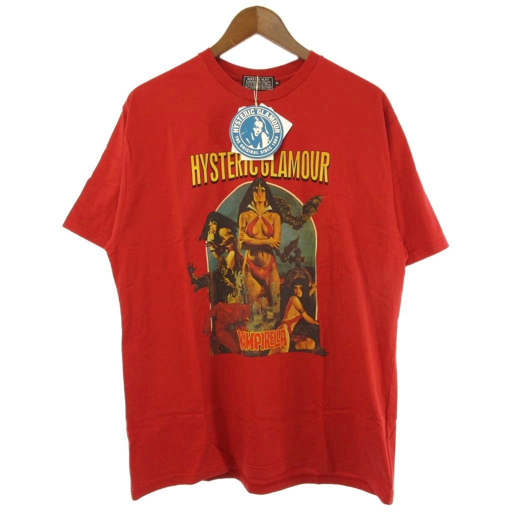 【中古】未当て嵌める品 ヒステリックグラマー HYSTERIC GLAMOUR ヴァンピレラ Vampirella 引き舟付き添い人 プルオーバー 半袖 労働者の一団のど首 綿織物 赤いこと XL メンズ 【ベクター 古着】 260602