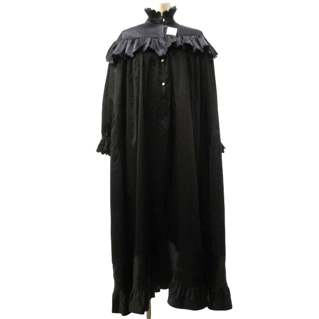 【中古】未使用品 ライト WRYHT タグ付き 23SS VICTORIAN EMBROIDERED NIGHT DRESS シャツワンピース ロング ピンタック フリル 長袖 オールドジョー取扱い 231WT-DR05 黒 ブラック 2 約M ■BL4
