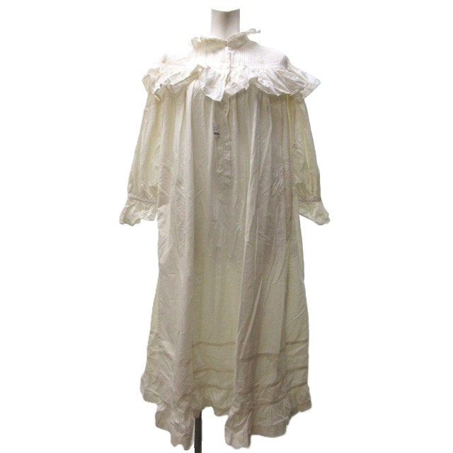 【中古】未使用品 ライト WRYHT タグ付き 24SS VICTORIAN EMBROIDERED NIGHT DRESS シャツワンピース ロング 刺繍 フリル ピンタック オールドジョー取扱い 241WT-DR03 白 ホワイト 1 約S ■BL4
