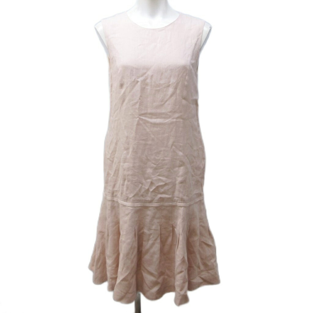 【中古】フォクシー FOXEY DROPPED WAIST PINTUCK DRESS 2018年 ワンピース ドレス リネン ピンタック ノースリーブ ひざ丈 38 約S ピンク 37925 IBO84 1120 レディース 【ベクトル 古着】 251120