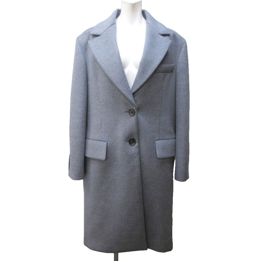 【中古】未当て嵌める品 ミュウミュウ miumiu 23AW 引き舟付 シングルブレステッド チェスターコート 羊毛カシミール バックエンボスロゴ ロング 42 約M 灰 薄墨色 MS1987 13SD F0002 ■MNK3 1129 レディース 【ベクター 古着】 251130