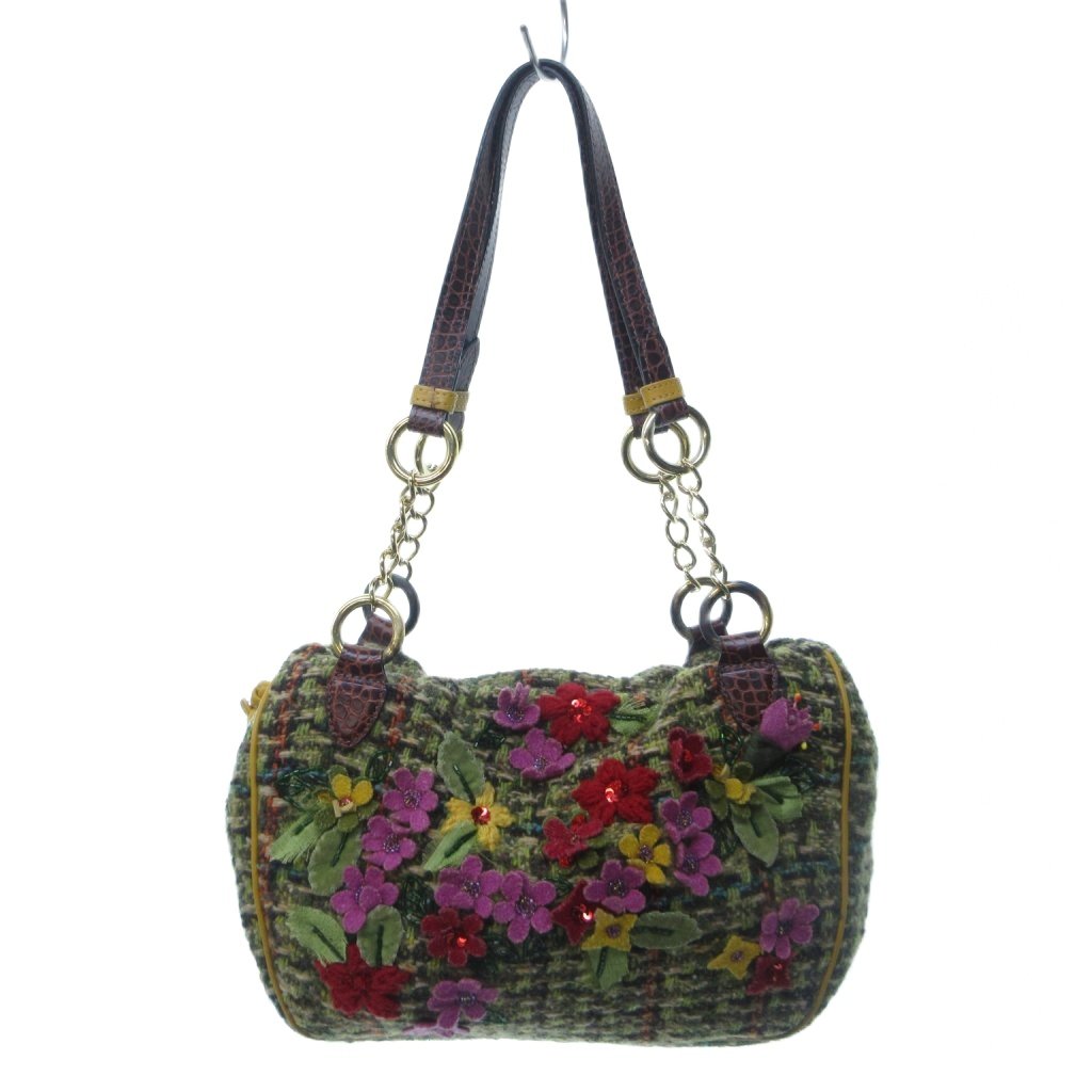 【中古】エトロ ETRO ツイード フローラル アップリケ ハンドバック トートバッグ フラワービジュー チェーンショルダー マルチカラー 18114-7006 1224 レディース 【ベクトル 古着】 251224