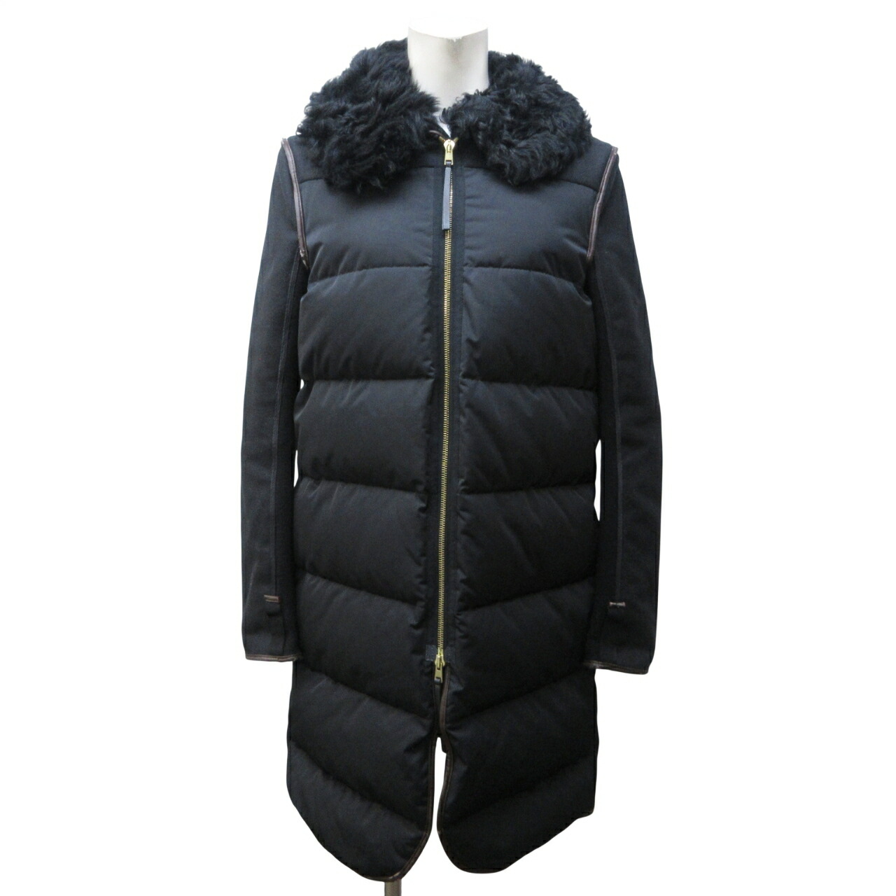 【中古】マルニ MARNI ダウンコート ジャケット 切替 衿ラムファー ウール ロング 38 約S 黒 ブラック IBO87 0121 レディース 【ベクトル 古着】 260121