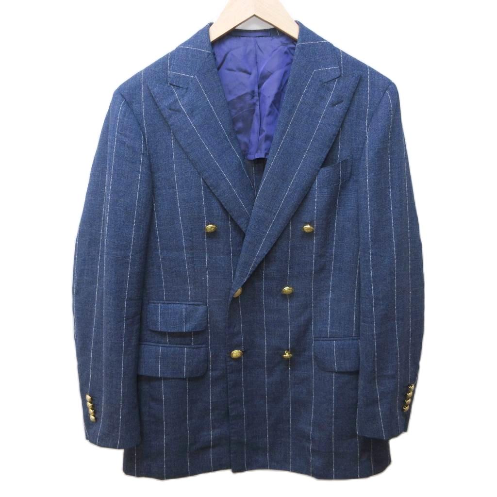 【中古】ブリッラ ペル イル グスト Brilla per il gusto F.LLI CERRUTI 生地 テーラードジャケット ブレザー ウール 金ボタン ダブル 背抜き 48 約M 青 ブルー 系 IBO87 0113 メンズ 【ベクトル 古着】 260123