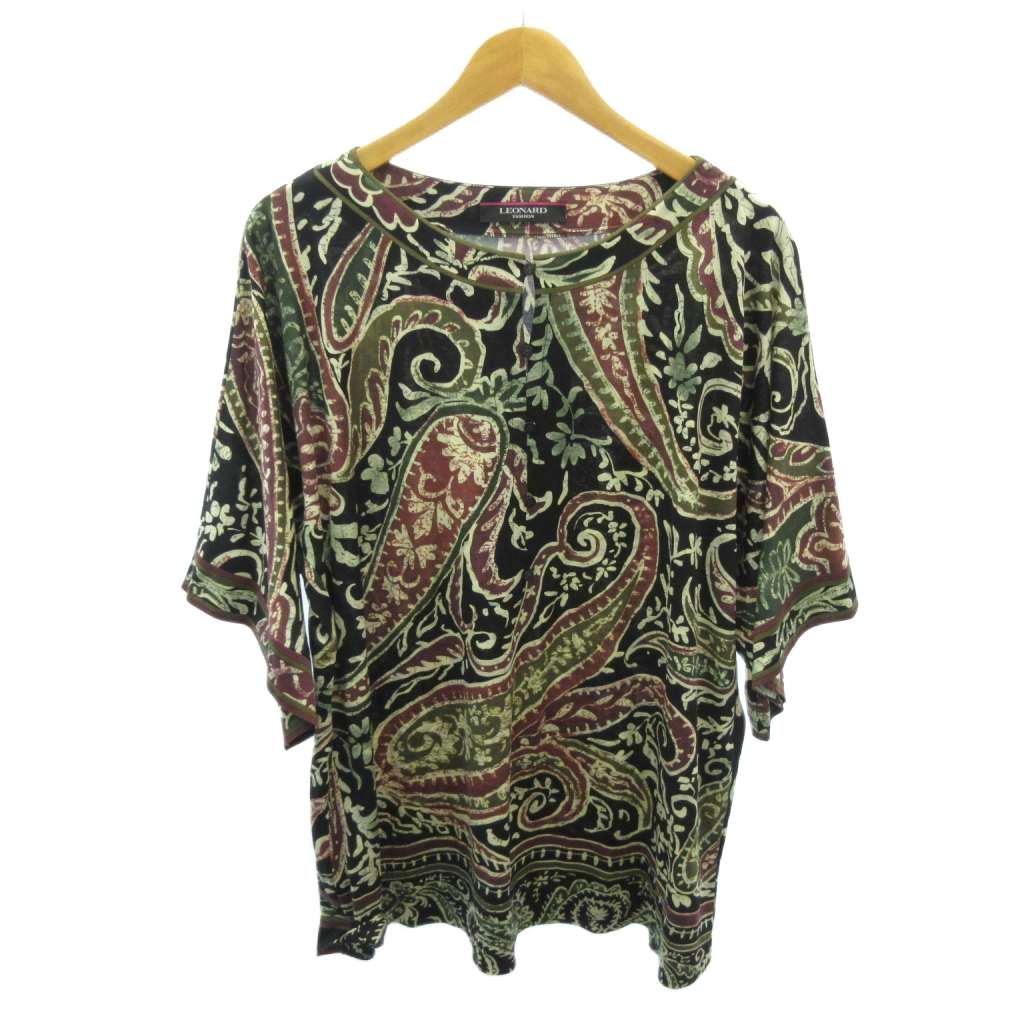 【中古】レオナール LEONARD FASHION チュニック ミニワンピース ペイズリー柄 ウール シルク混 五分袖 LL マルチカラー 0117 IBO87 レディース 【ベクトル 古着】 260117
