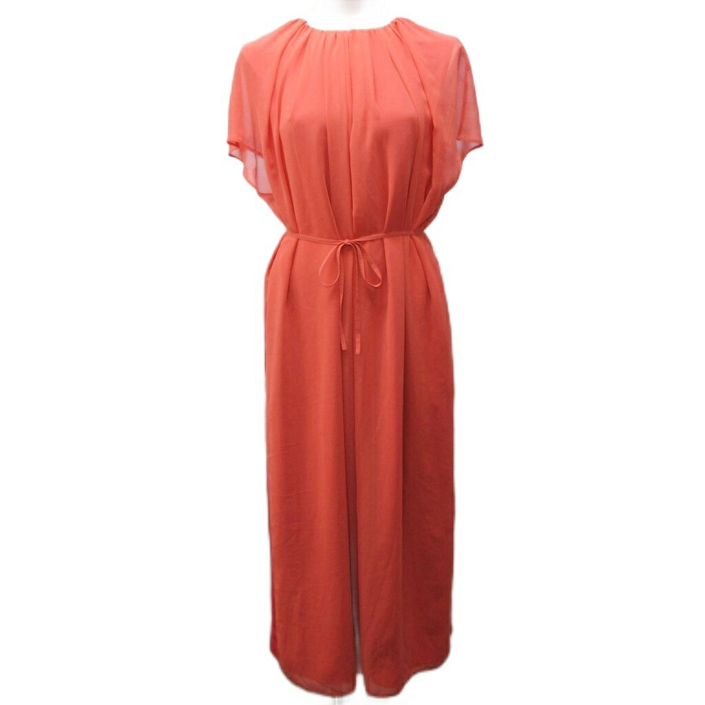 【中古】アドーア ADORE 美品 22SS ドライライトジョーゼット シフォンレイヤードワンピース ギャザー 半袖 ロング 38 約M オレンジ IBO57 0204 レディース 【ベクトル 古着】 260204