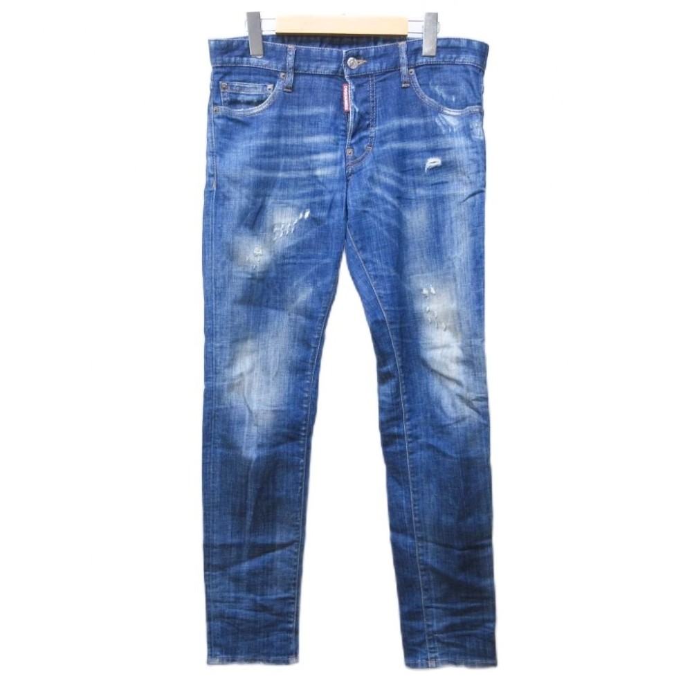【中古】ディースクエアード DSQUARED2 デニムパンツ ジーンズ ヴィンテージ加工 ロゴ テーパード 46 インディゴブルー IBO89 0303 メンズ 【ベクトル 古着】 260303