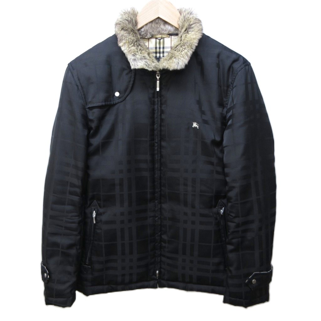 【中古】バーバリーブラックレーベル BURBERRY BLACK LABEL ラビットファー 落ちこむ上衣 厚地の外套 獣の皮 黒 黒いこと M大きさ IBO89 0224 メンズ 【ベクター 古着】 260224