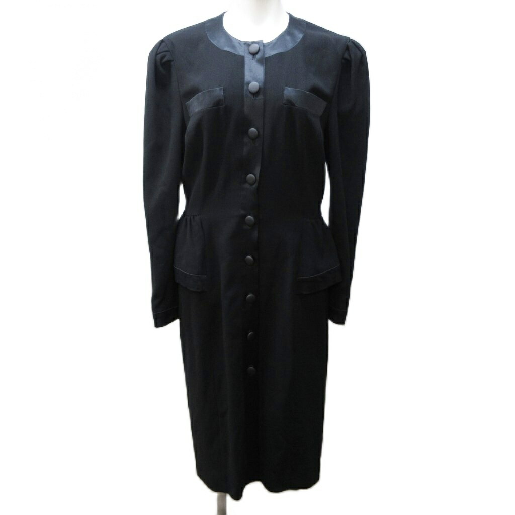 【中古】エスカーダ ESCADA ワンピース ウール ギャザー 切替 ノーカラー 長袖 ロング 38 約M 黒 ブラック IBO89 0221 レディース 【ベクトル 古着】 260221
