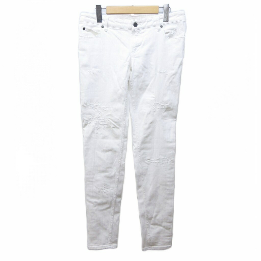 【中古】ルシアンペラフィネ LUCIEN PELLAT-FINET デニムパンツ ジーンズ リペア加工 ダメージ スカル ステッチ ストレッチ 27 白 ホワイト IBO89 0225 レディース 【ベクトル 古着】 260225