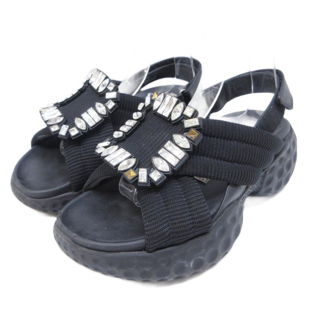 【中古】ロジェヴィヴィエ ROGER VIVIER ヴィヴラン 点火装置 ビジュートリムサンダル 生産ライン石ころ 真四角 かざり付ける 厚底 同盟罷工さあ美 36 約23糎 黒 黒いこと IBO95 0426  【ベクター 古着】 260426