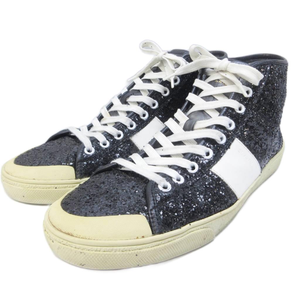 【中古】サンローラン 光の都市 SAINT LAURENT PARIS エディ期 SL/37M グリッター ハイカットスニーカー ラメ うつり変わり なめし革 42 約27糎 黒 黒いこと 系 IBO95 0427 メンズ 【ベクター 古着】 260427