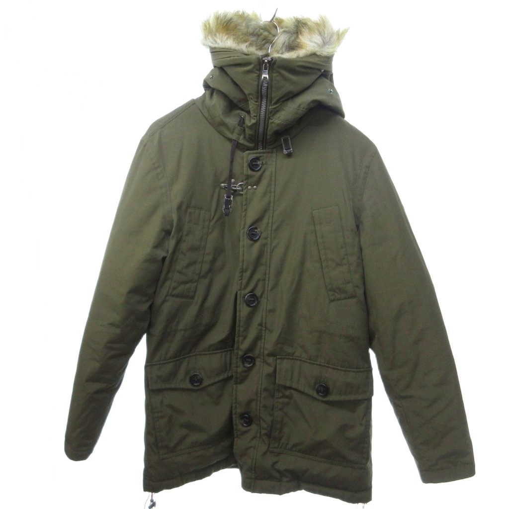 【中古】JAN MAYEN ダウンコート カーキ ファー ボア ミドル丈 ハイネック ドロスト フード ウール MOORER社 /HW メンズ 【ベクトル 古着】 260510|ブランド古着ベクトルプレミアム店