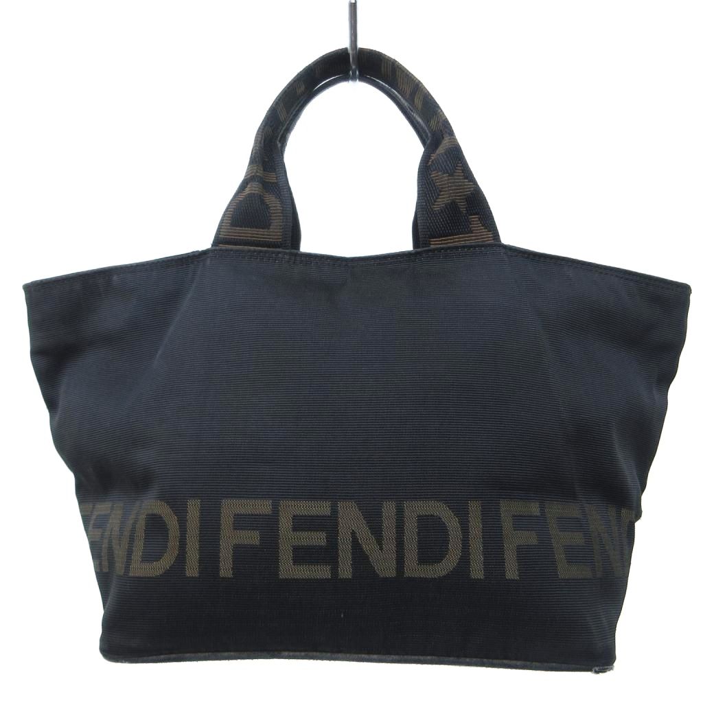 【中古】フェンディ FENDI ロゴミニトート ハンドバック ナイロン ロゴタイプ刺しゅう  ジップ開閉 黒 黒いこと /HW IBO95 ☆AA★ レディース 【ベクター 古着】 260513