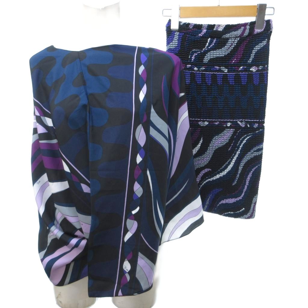 【中古】未使用品 エミリオプッチ EMILIO PUCCI タグ付き 23年 カクテルドレス ブラウス アンサンブル ノースリーブ アシンメトリー イージー マルチカラー L ■AO1 レディース 【ベクトル 古着】 260518｜ブランド古着ベクトルプレミアム店