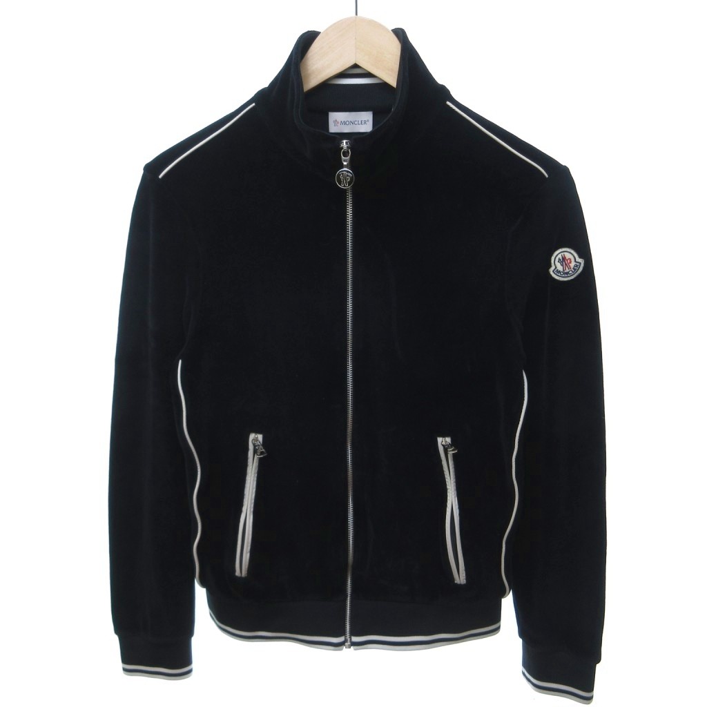 【中古】モンク軌跡 MONCLER 美品 天鵞絨 貨物自動車上衣 上衣 ロゴタイプ継ぎ切れ ジップアップ 黒 黒いこと XS /HW ■AO1 レディース 【ベクター 古着】 260515