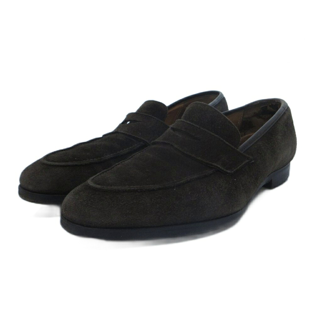 【中古】クロケット&ジョーンズ CROCKETT&JONES コインローファー スエード ポインテッドトゥ ビブラムソール 茶 ブラウン 6 /HW メンズ 【ベクトル 古着】 260605｜ブランド古着ベクトルプレミアム店