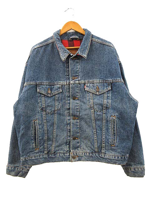 90s Levi's 70417 ネルライナー デニムジャケット［大きめL］ 90s USA製 Levi'sリーバイス 70417 タータンチェック ネル