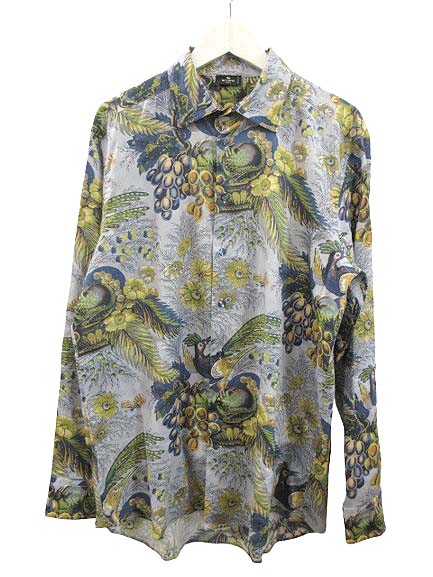 【中古】エトロ ETRO 総柄 長袖シャツ 43 ブルー系 プリント トップス メンズ 【ベクトル 古着】 250705