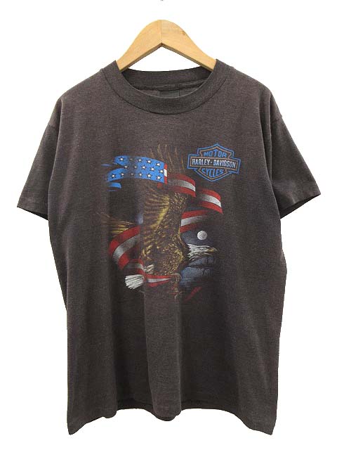 【中古】ハーレーダビッドソン HARLEY DAVIDSON 80s 3D EMBLEM Tシャツ イーグル ピストン 両面プリント ヴィンテージ グレー系 メンズ レディース 【ベクトル 古着】 250722｜ブランド古着ベクトルプレミアム店